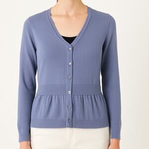 Pendleton Silk Cotton Sweater Cardigan Purple Blue V Neck Fine Knit Petite M